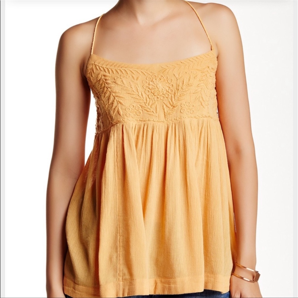 Free People Blackbird Strappy babydoll Cami in Mango size L NWOT